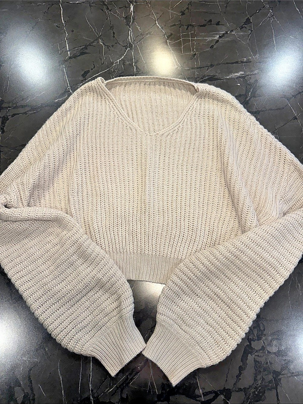 Cream Cropped Knit Sweater Like New